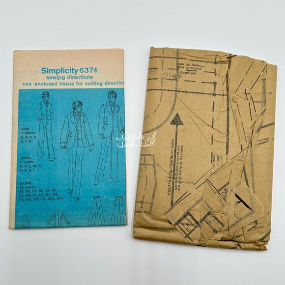 Simplicity 6374 UNCUT Mens Suit With Vest Sewing Pattern Size 36 Vintage 1974 - Picture 5 of 5